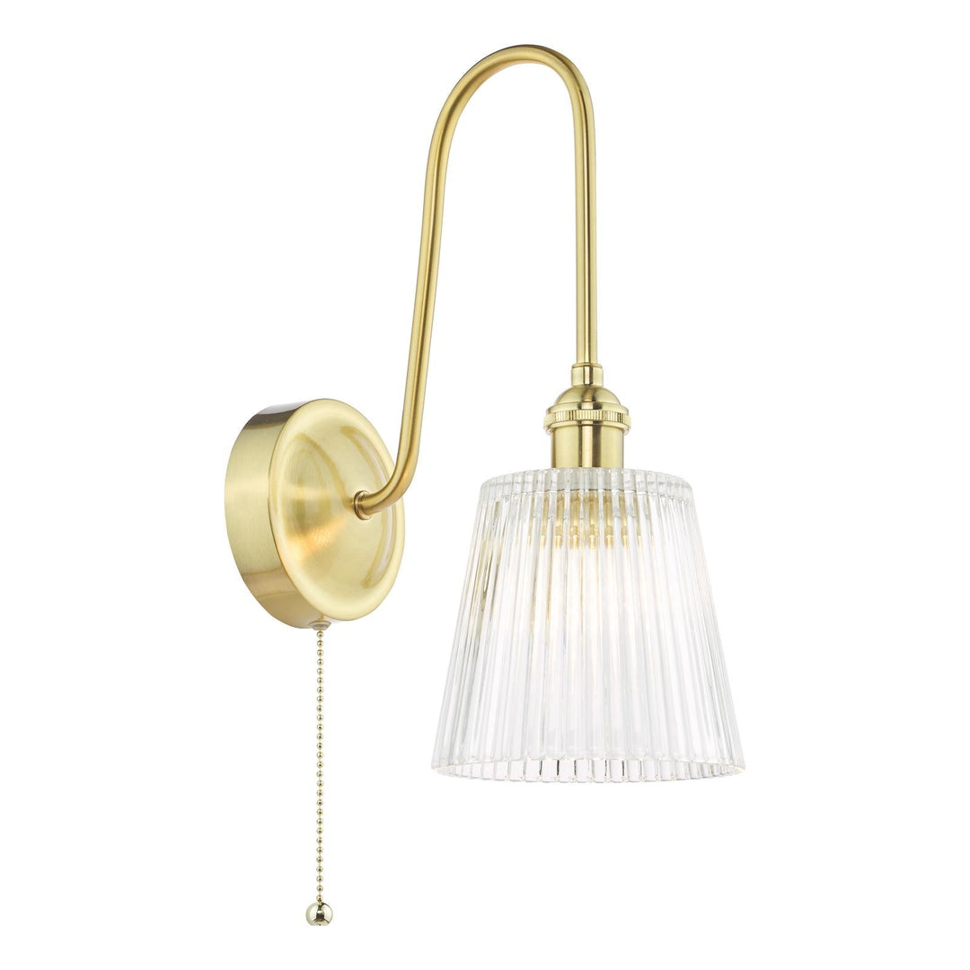 Dar HAD7140-05 Hadano Tall Wall Light Natural Brass and Clear Ribbed Glass Shade