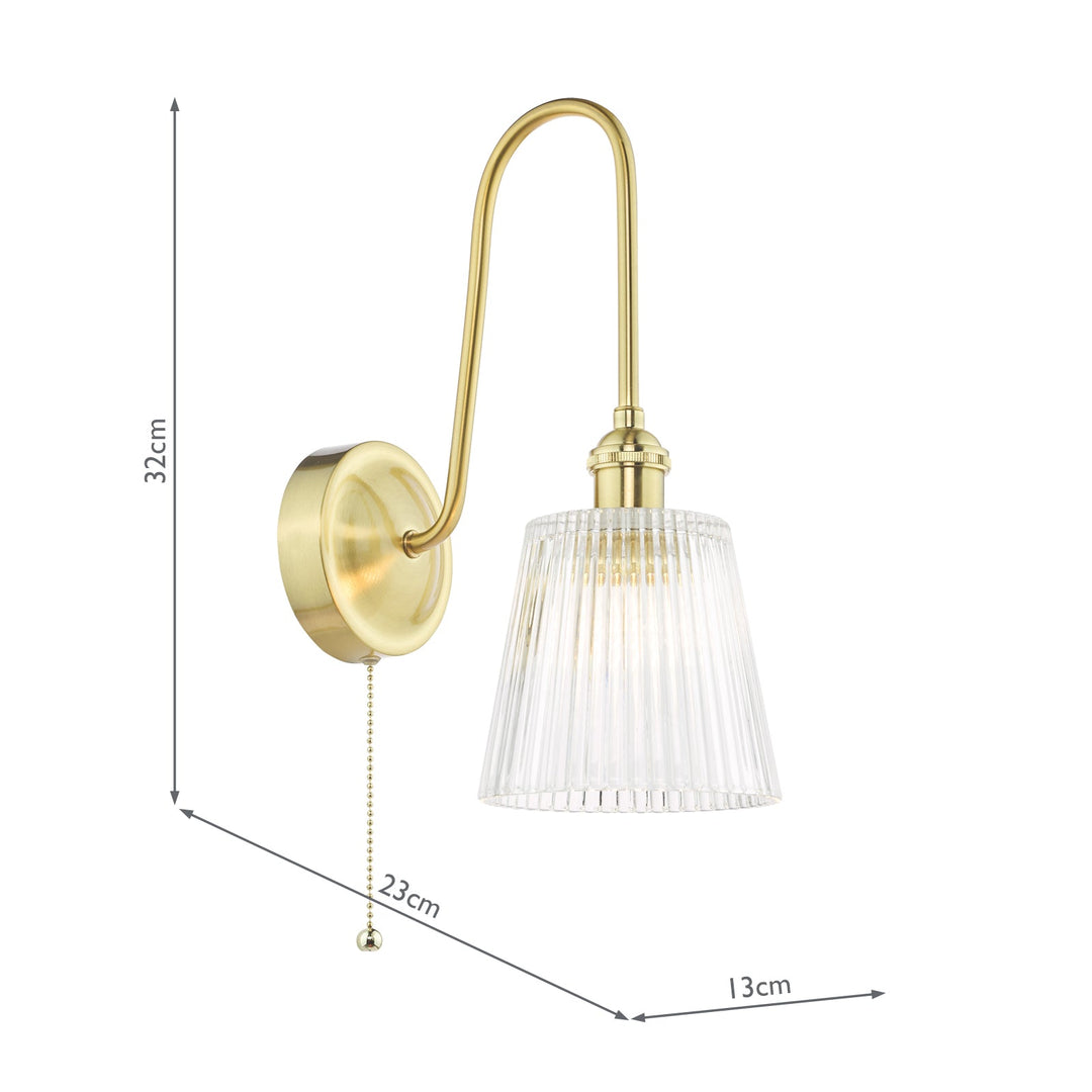 Dar HAD7140-05 Hadano Tall Wall Light Natural Brass and Clear Ribbed Glass Shade
