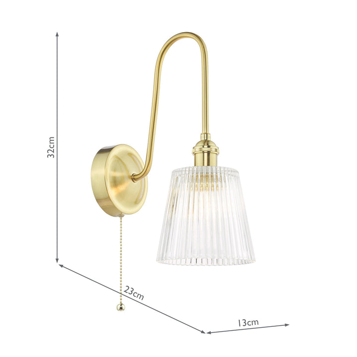 Dar HAD7140-05 Hadano Tall Wall Light Natural Brass and Clear Ribbed Glass Shade