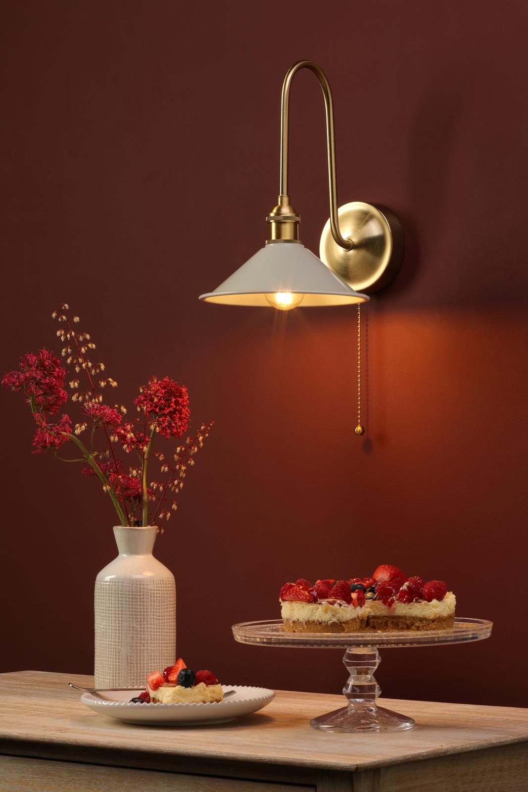 Dar HAD7140-06 Hadano Tall Wall Light Natural Brass and Matt Cashmere/Taupe Metal Shade 18cm