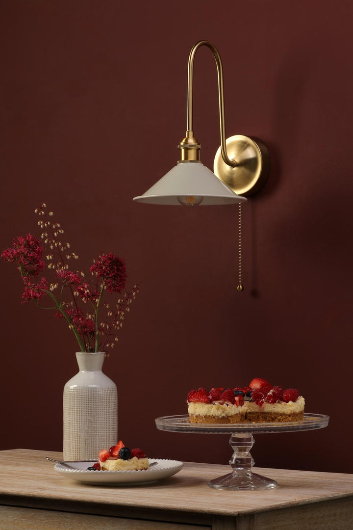 Dar HAD7140-06 Hadano Tall Wall Light Natural Brass and Matt Cashmere/Taupe Metal Shade 18cm