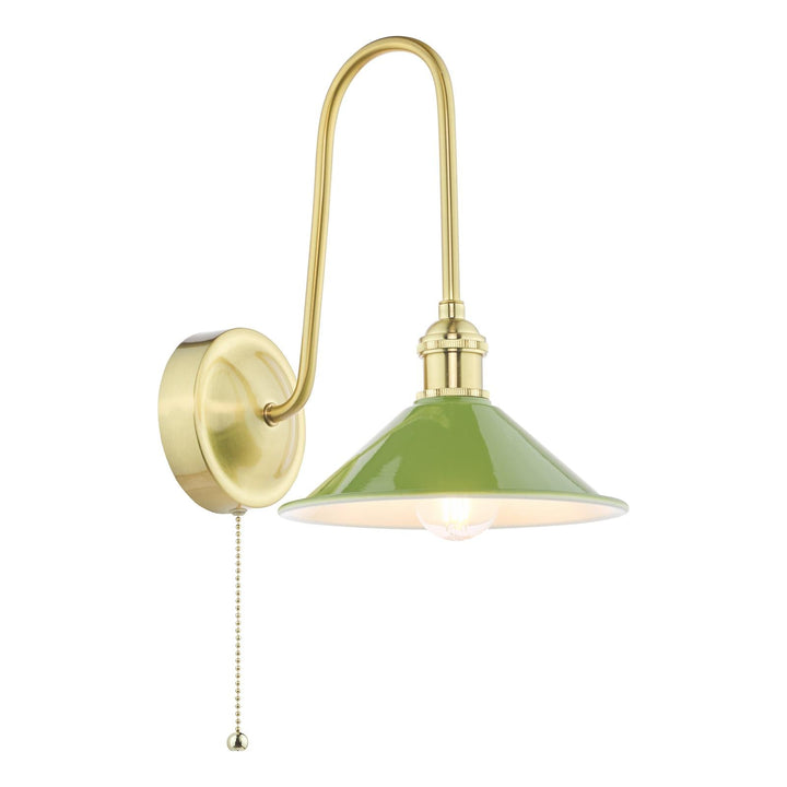 Dar HAD7140-07 Hadano Tall Wall Light Natural Brass and Gloss Green Metal Shade 18cm