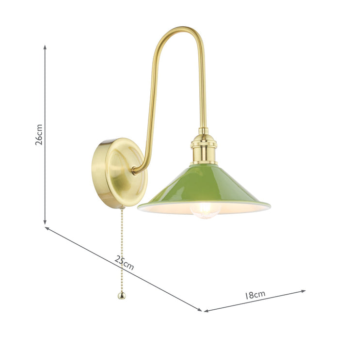 Dar HAD7140-07 Hadano Tall Wall Light Natural Brass and Gloss Green Metal Shade 18cm