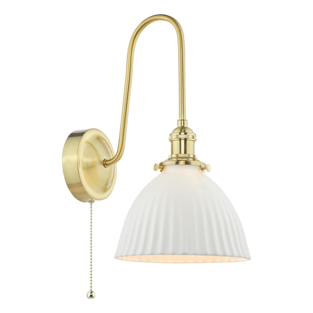 Dar HAD7140-09 Hadano Tall Wall Light Natural Brass and White Domed Ceramic Shade