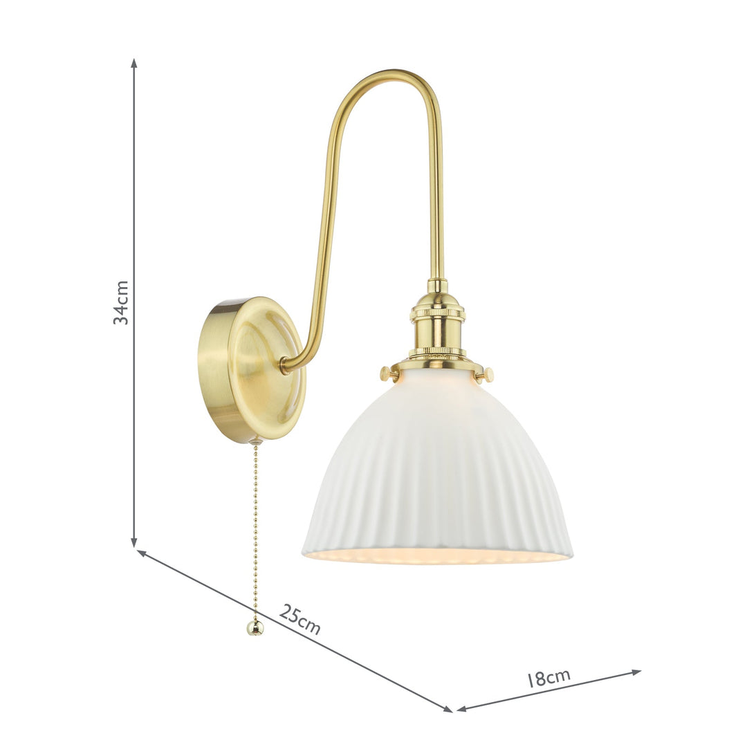 Dar HAD7140-09 Hadano Tall Wall Light Natural Brass and White Domed Ceramic Shade