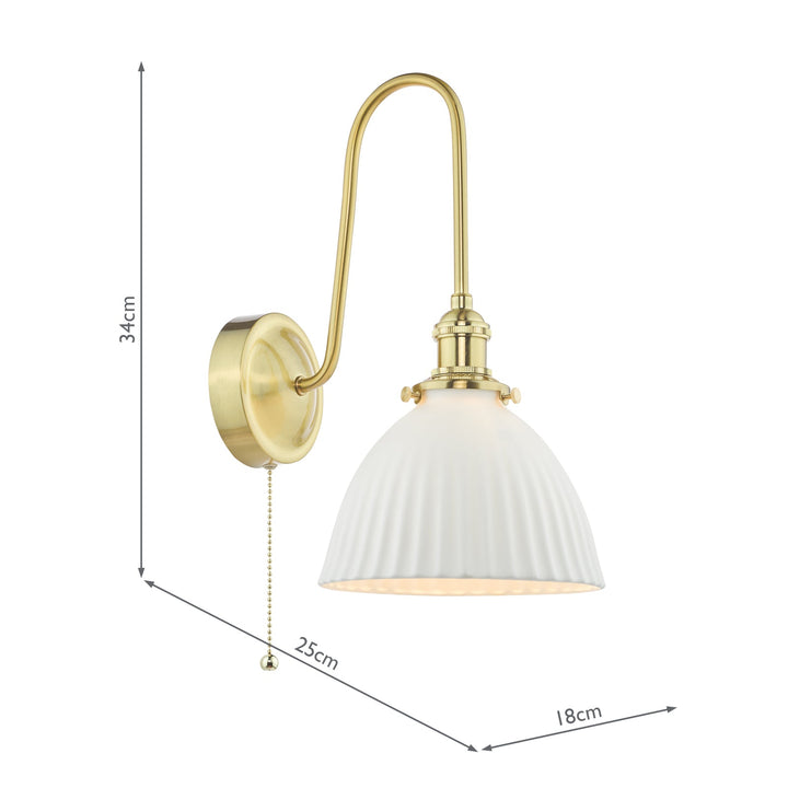 Dar HAD7140-09 Hadano Tall Wall Light Natural Brass and White Domed Ceramic Shade