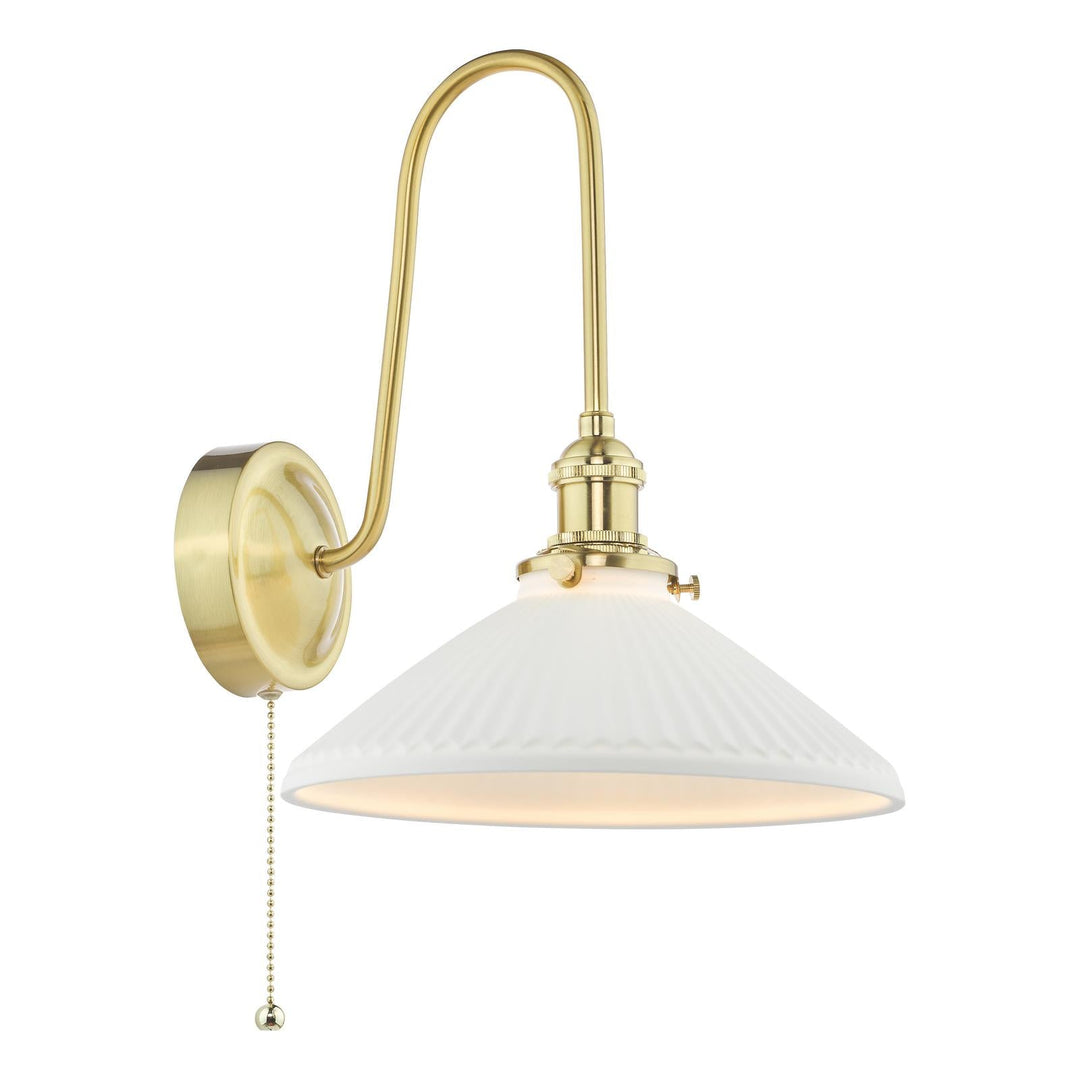 Dar HAD7140-10 Hadano Tall Wall Light Natural Brass and White Shallow Ceramic Shade