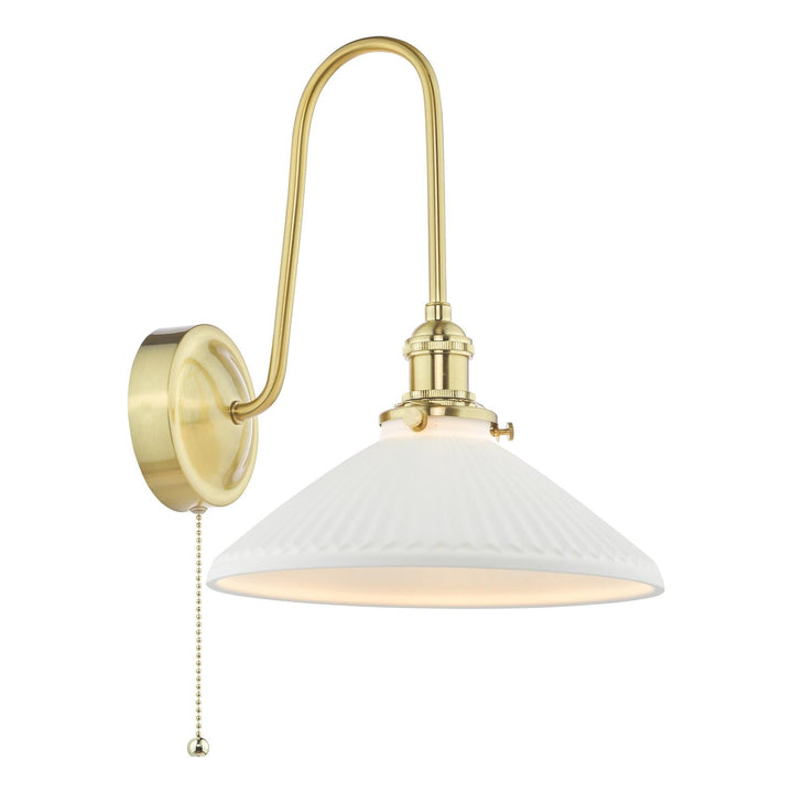 Dar HAD7140-10 Hadano Tall Wall Light Natural Brass and White Shallow Ceramic Shade