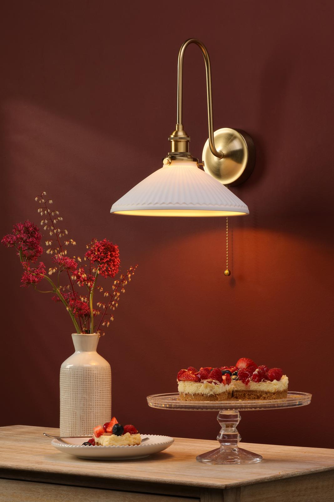 Dar HAD7140-10 Hadano Tall Wall Light Natural Brass and White Shallow Ceramic Shade