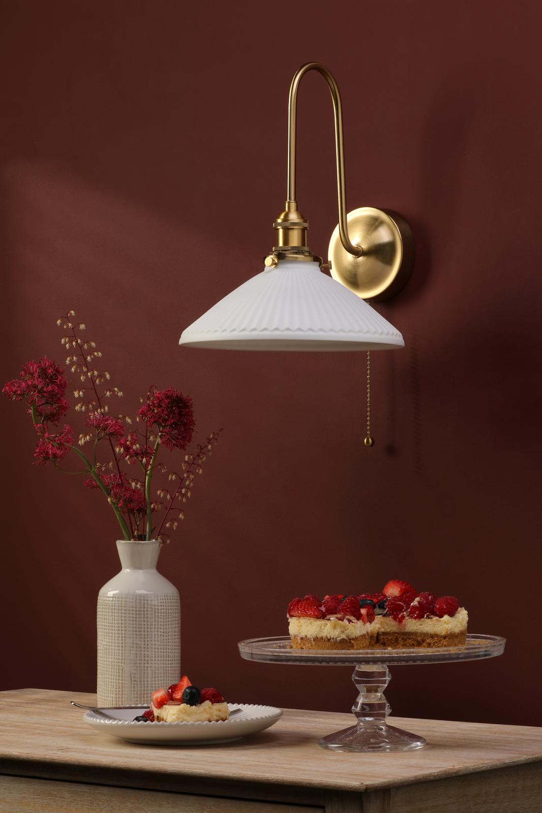 Dar HAD7140-10 Hadano Tall Wall Light Natural Brass and White Shallow Ceramic Shade