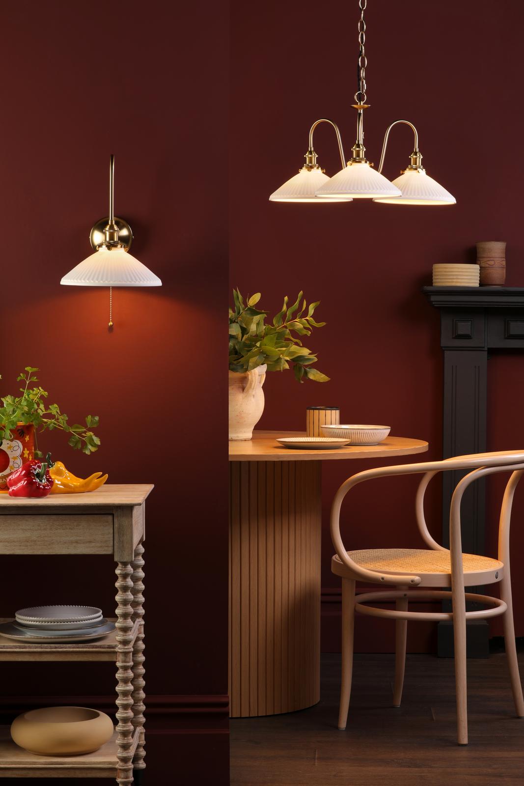 Dar HAD7140-10 Hadano Tall Wall Light Natural Brass and White Shallow Ceramic Shade