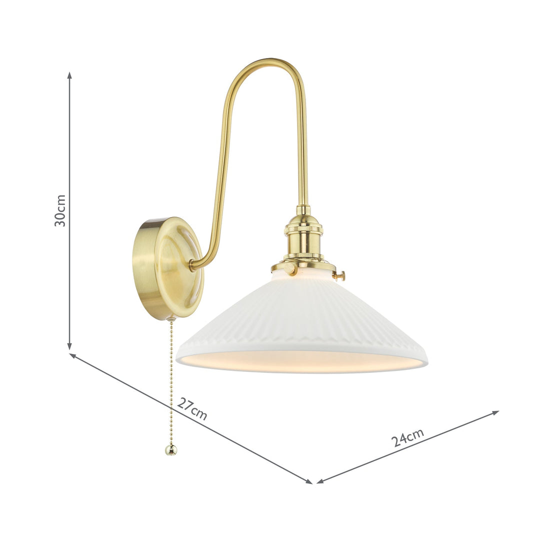 Dar HAD7140-10 Hadano Tall Wall Light Natural Brass and White Shallow Ceramic Shade