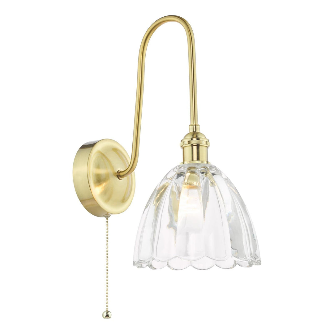 Dar HAD7140-11 Hadano Tall Wall Light Natural Brass and Scalloped Bell Glass Shade