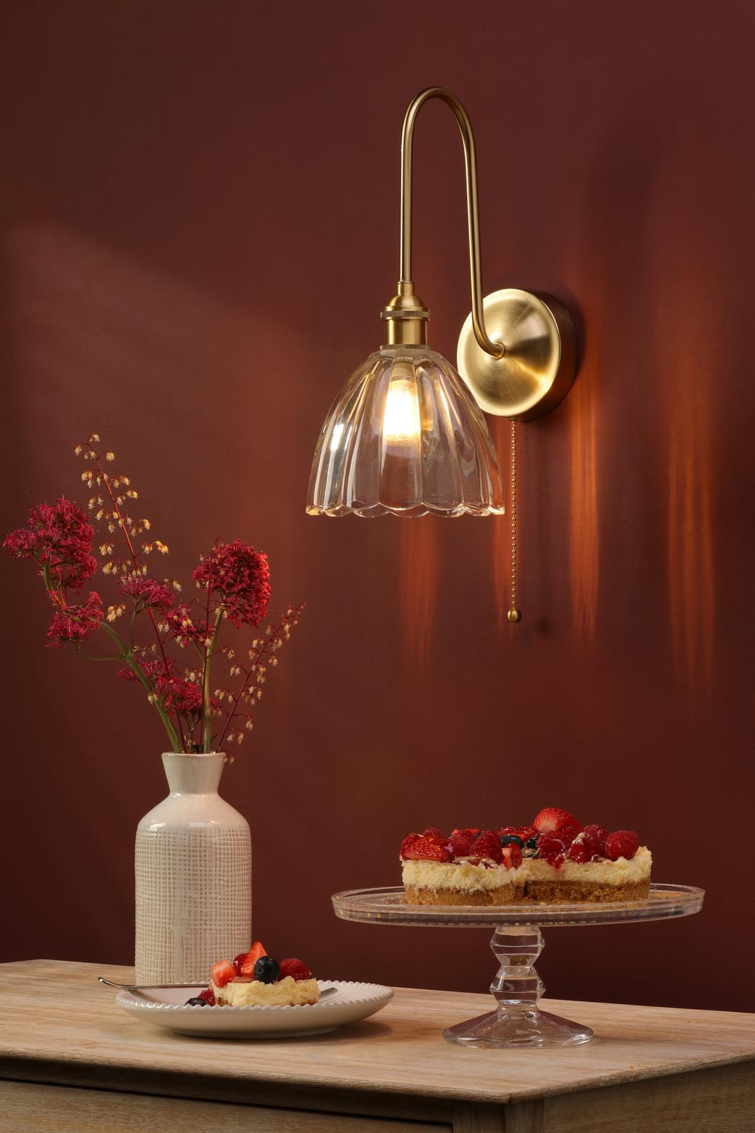 Dar HAD7140-11 Hadano Tall Wall Light Natural Brass and Scalloped Bell Glass Shade