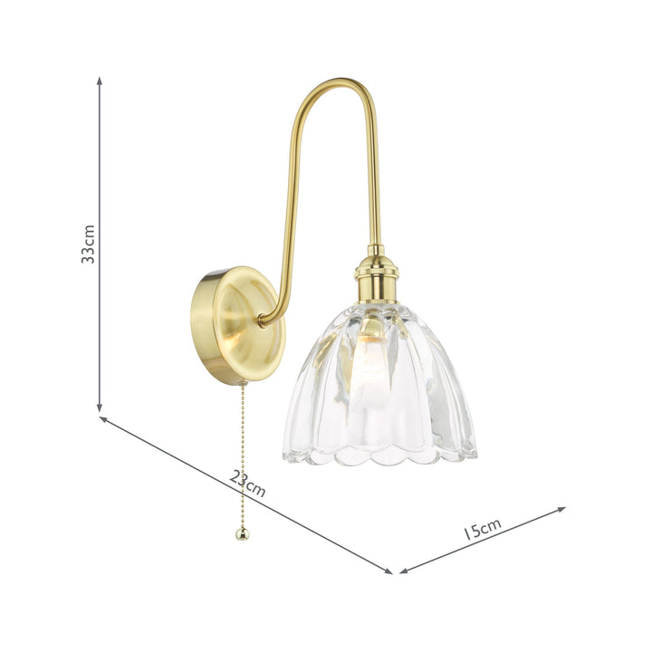 Dar HAD7140-11 Hadano Tall Wall Light Natural Brass and Scalloped Bell Glass Shade