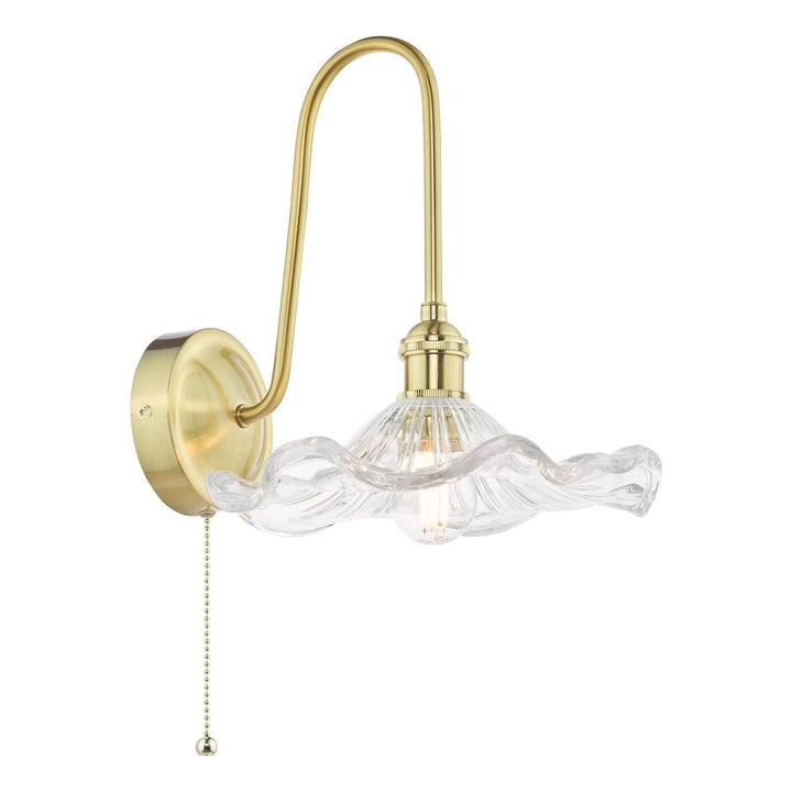 Dar HAD7140-12 Hadano Tall Wall Light Natural Brass and Wavy Glass Shade