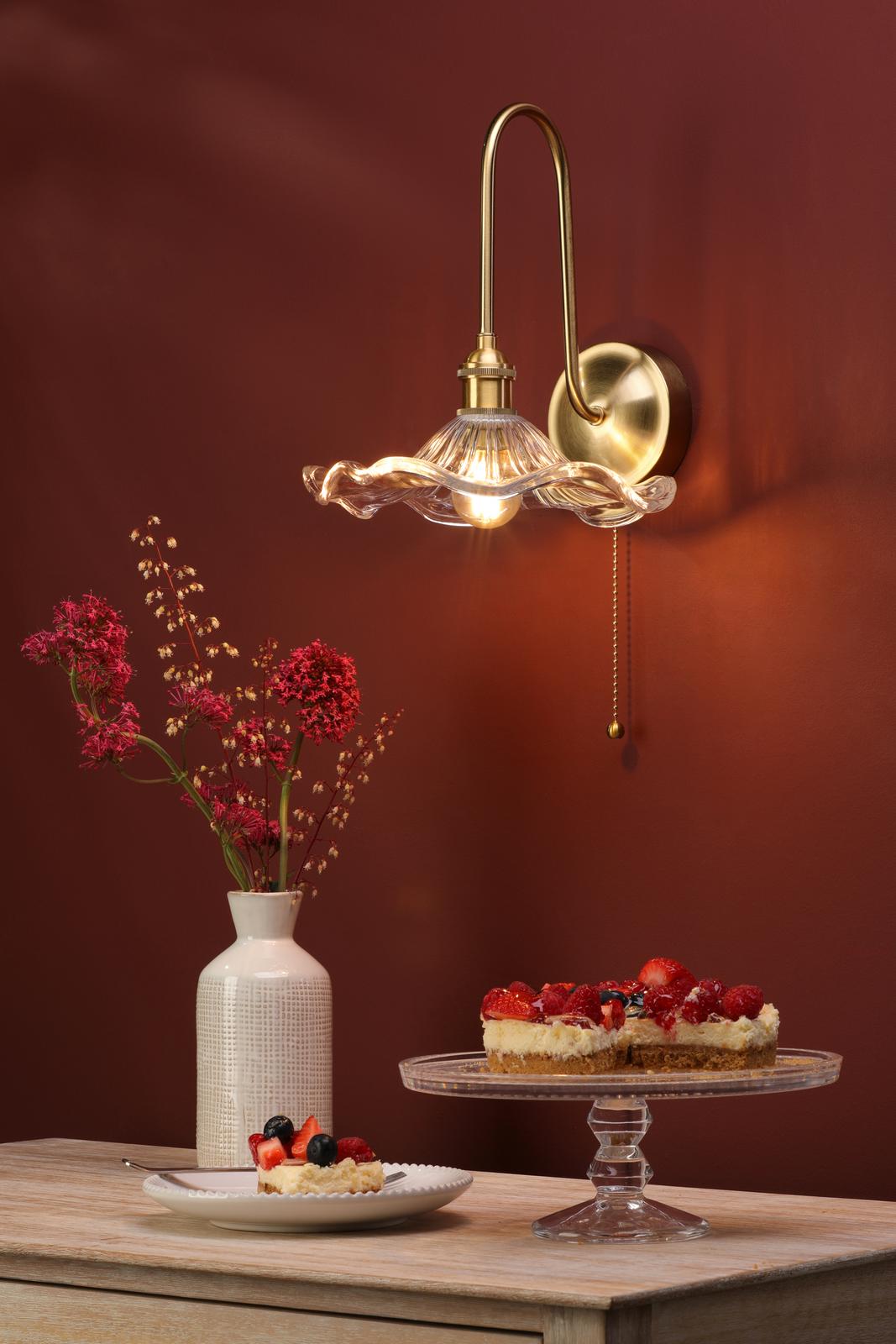 Dar HAD7140-12 Hadano Tall Wall Light Natural Brass and Wavy Glass Shade