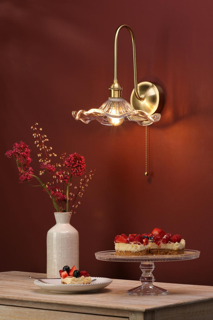 Dar HAD7140-12 Hadano Tall Wall Light Natural Brass and Wavy Glass Shade