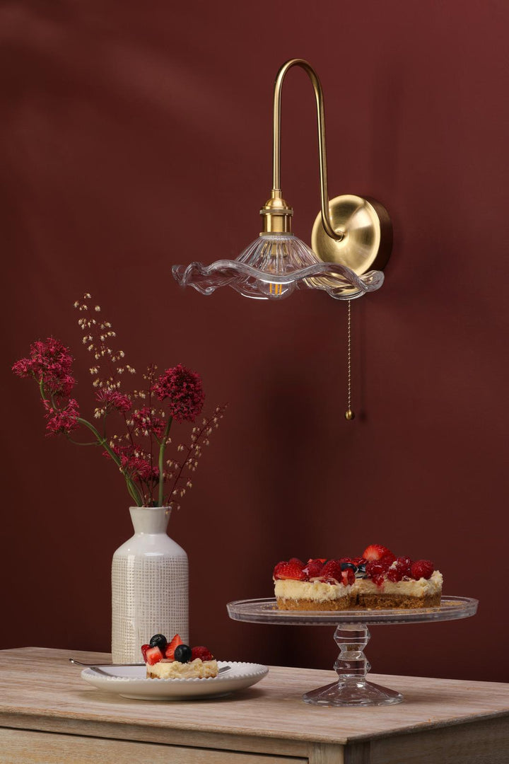 Dar HAD7140-12 Hadano Tall Wall Light Natural Brass and Wavy Glass Shade