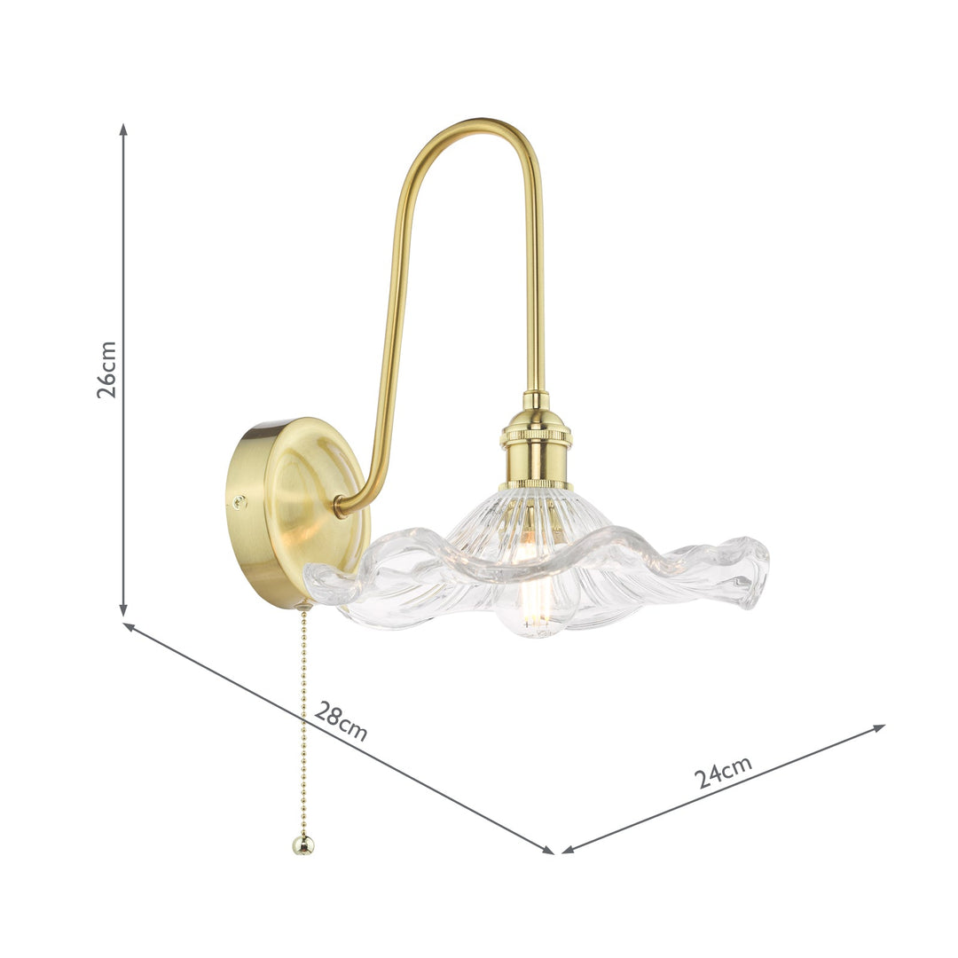Dar HAD7140-12 Hadano Tall Wall Light Natural Brass and Wavy Glass Shade