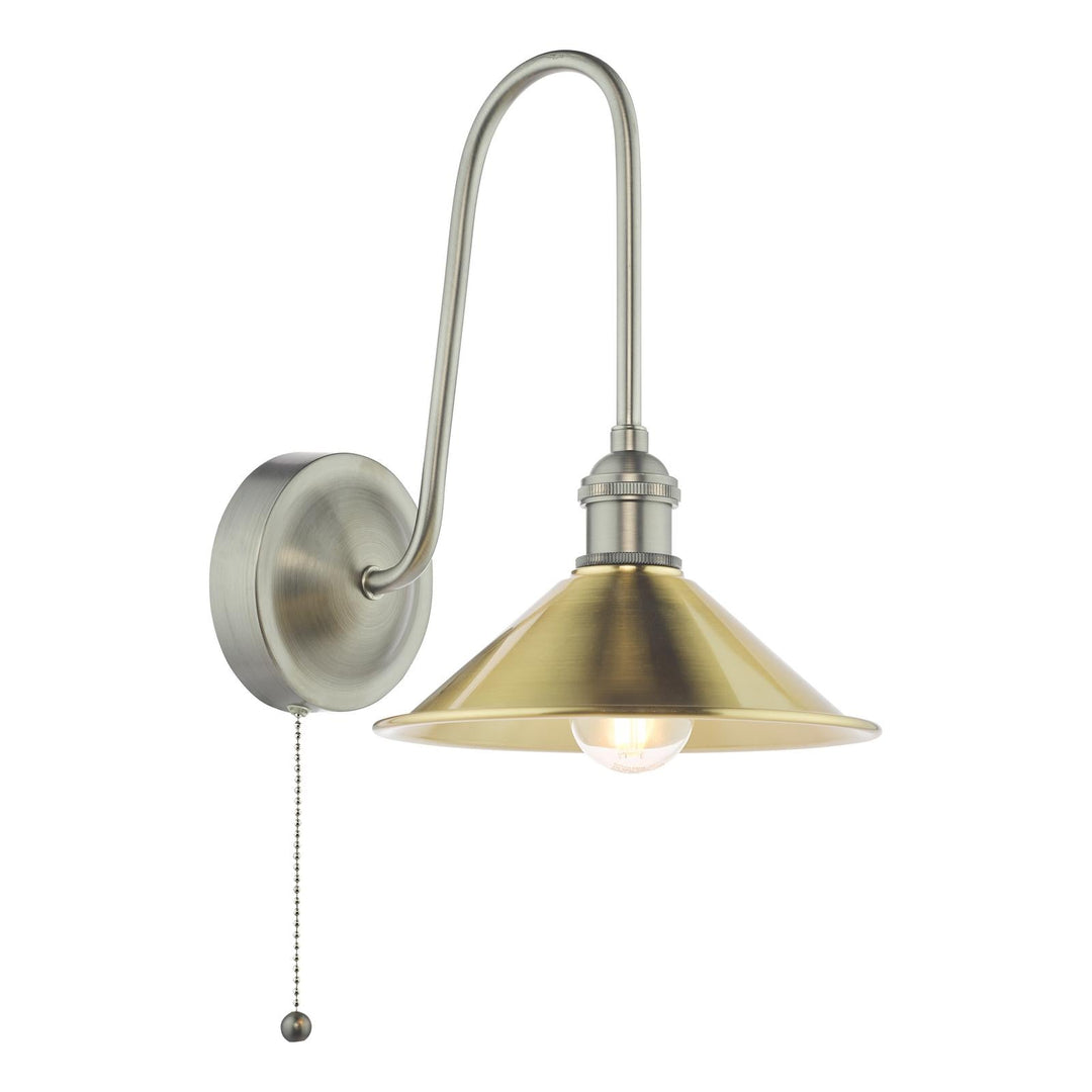 Dar HAD7161-01 Hadano Tall Wall Light Antique Chrome and Aged Brass Metal Shade 18cm