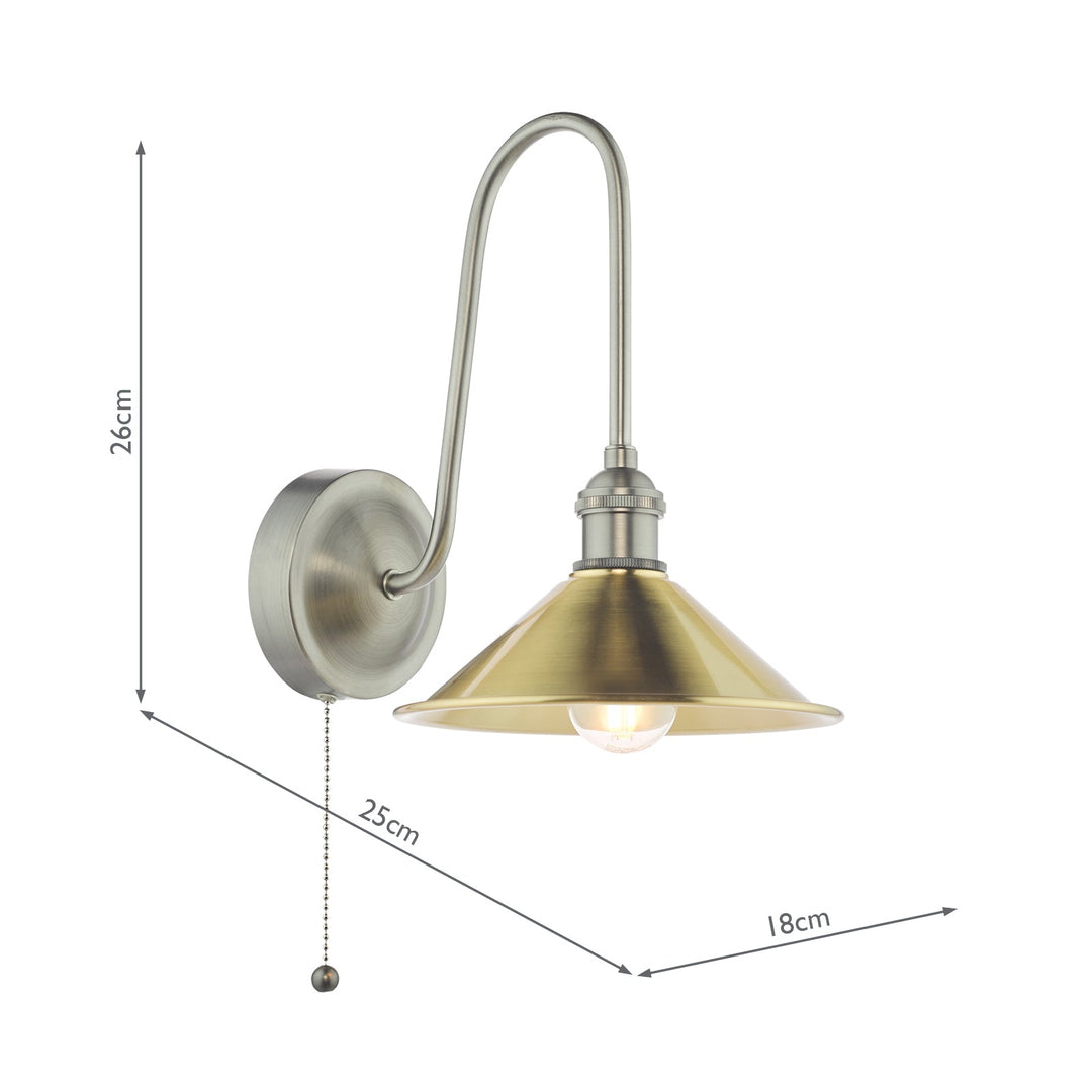Dar HAD7161-01 Hadano Tall Wall Light Antique Chrome and Aged Brass Metal Shade 18cm