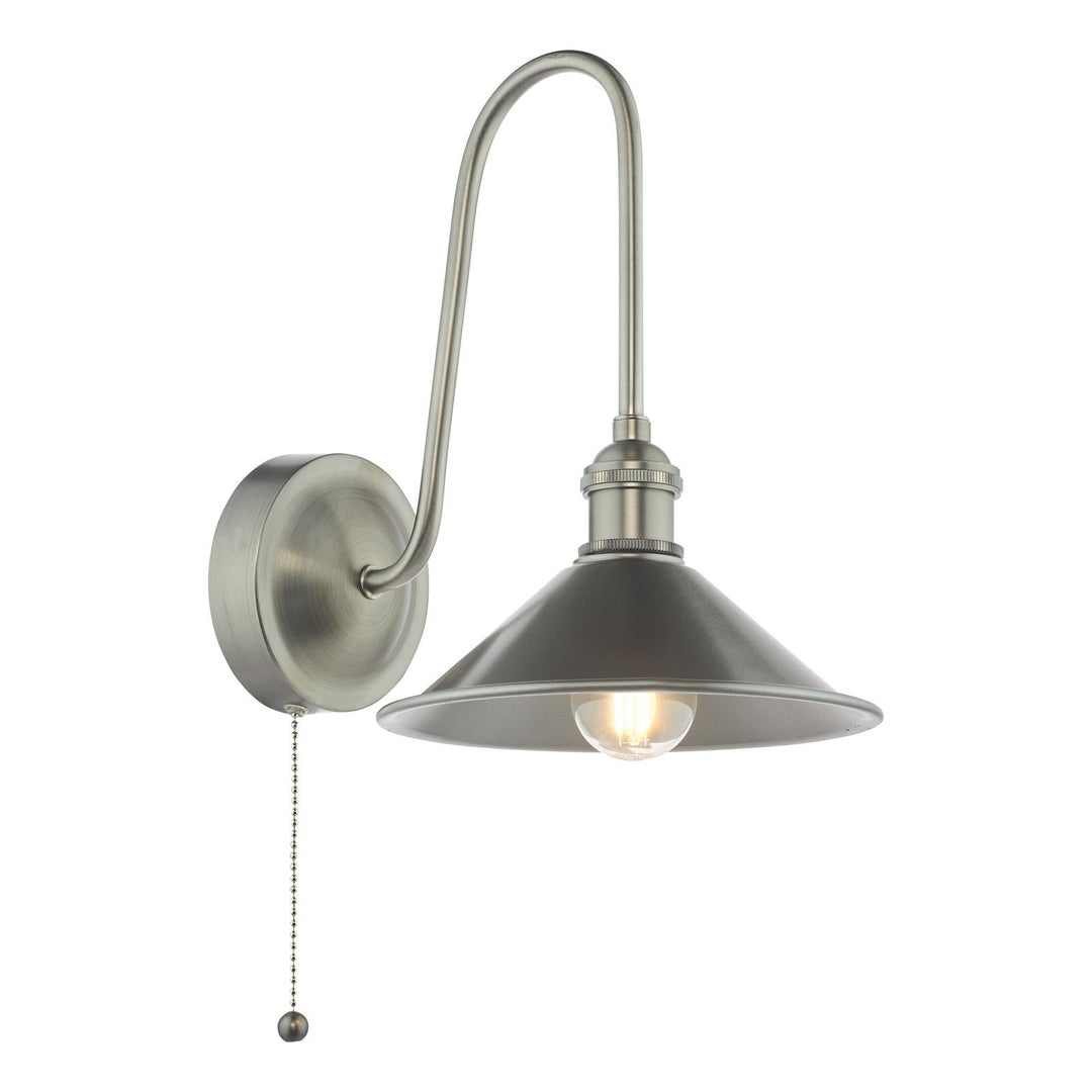 Dar HAD7161-02 Hadano Tall Wall Light Antique Chrome and Pewter Metal Shade 18cm