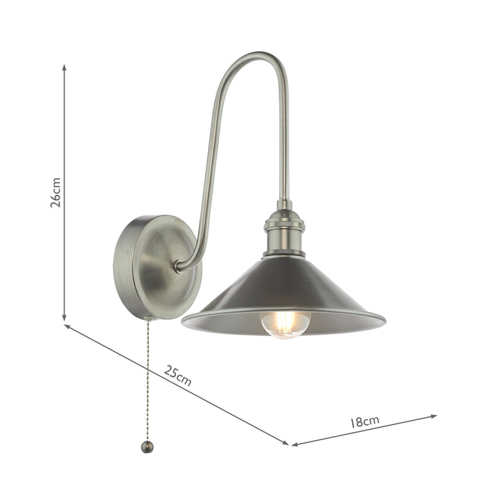 Dar HAD7161-02 Hadano Tall Wall Light Antique Chrome and Pewter Metal Shade 18cm