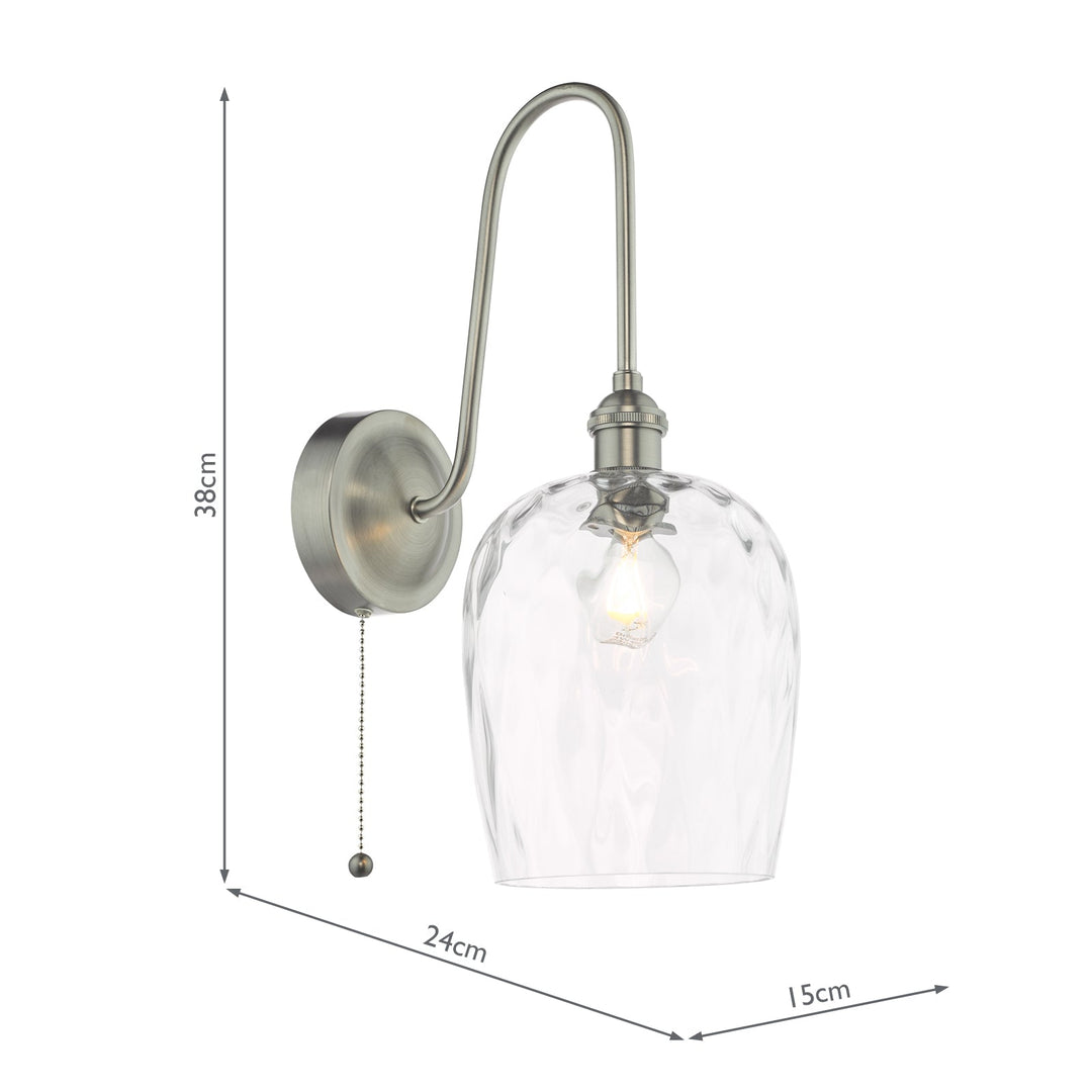 Dar HAD7161-03 Hadano Tall Wall Light Antique Chrome and Clear Dimpled Glass Shade