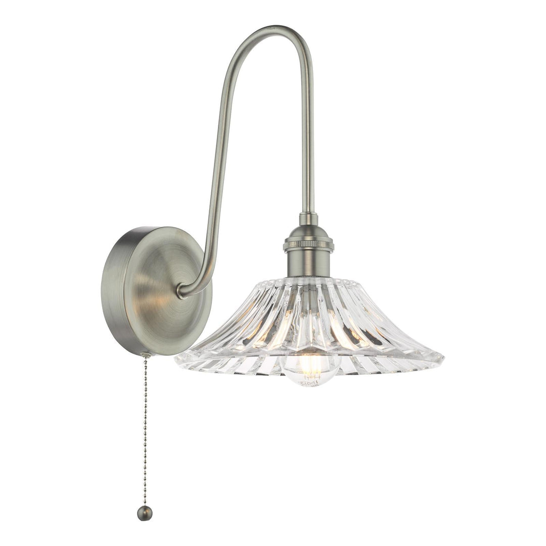 Dar HAD7161-04 Hadano Tall Wall Light Antique Chrome and Clear Flared Glass Shade