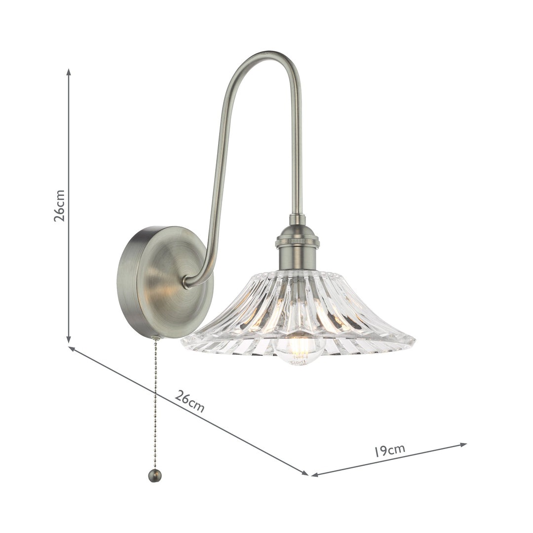 Dar HAD7161-04 Hadano Tall Wall Light Antique Chrome and Clear Flared Glass Shade