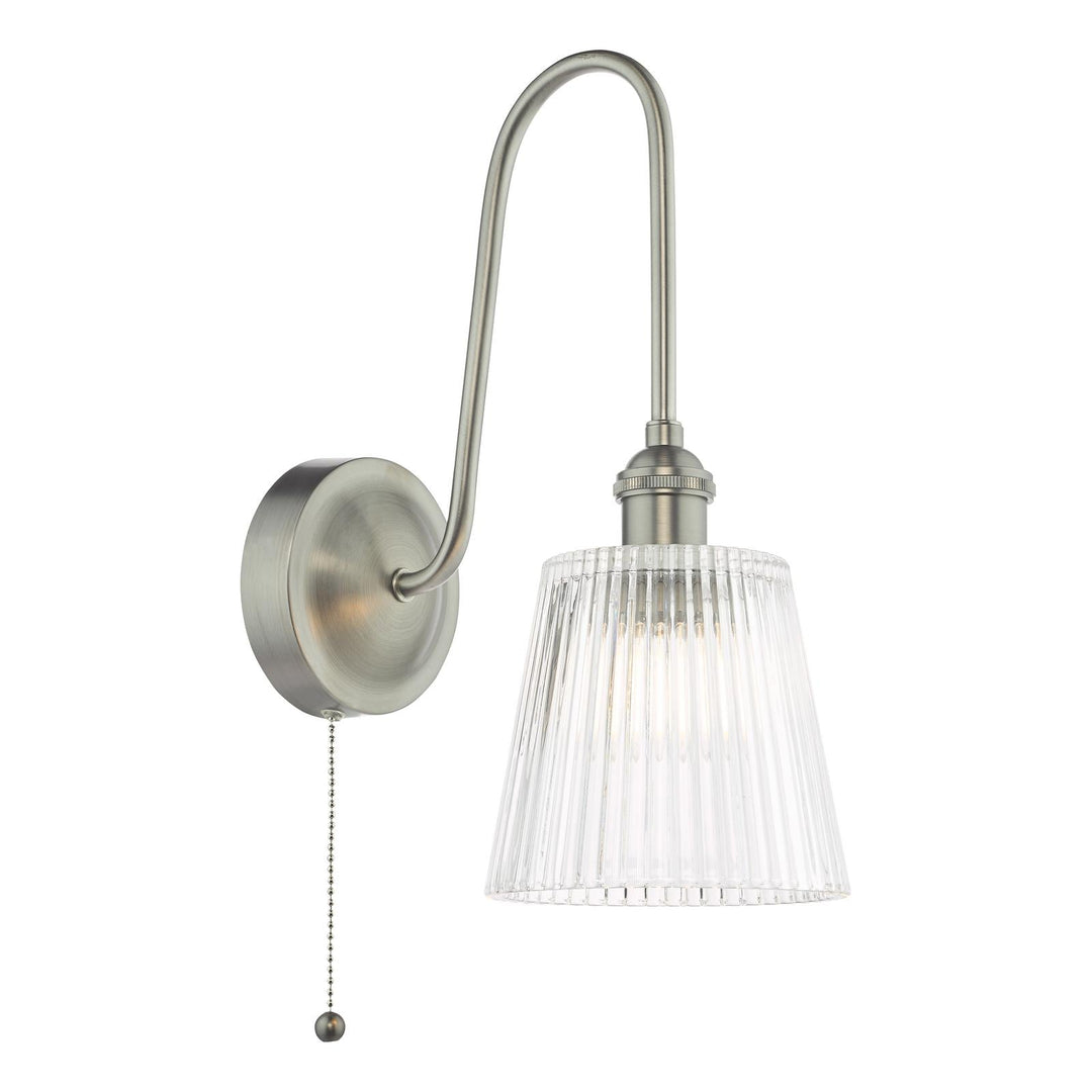 Dar HAD7161-05 Hadano Tall Wall Light Antique Chrome and Clear Ribbed Glass Shade