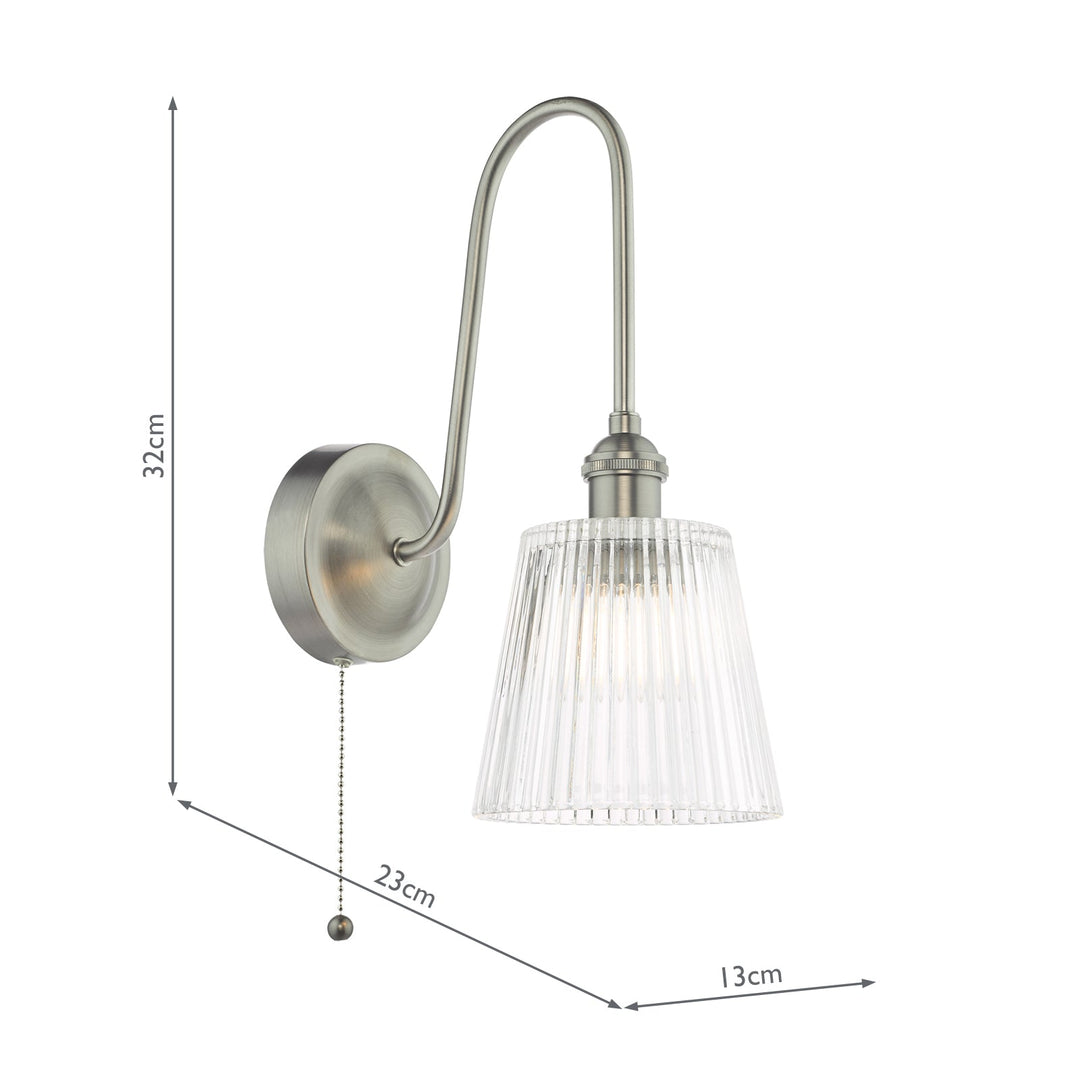 Dar HAD7161-05 Hadano Tall Wall Light Antique Chrome and Clear Ribbed Glass Shade