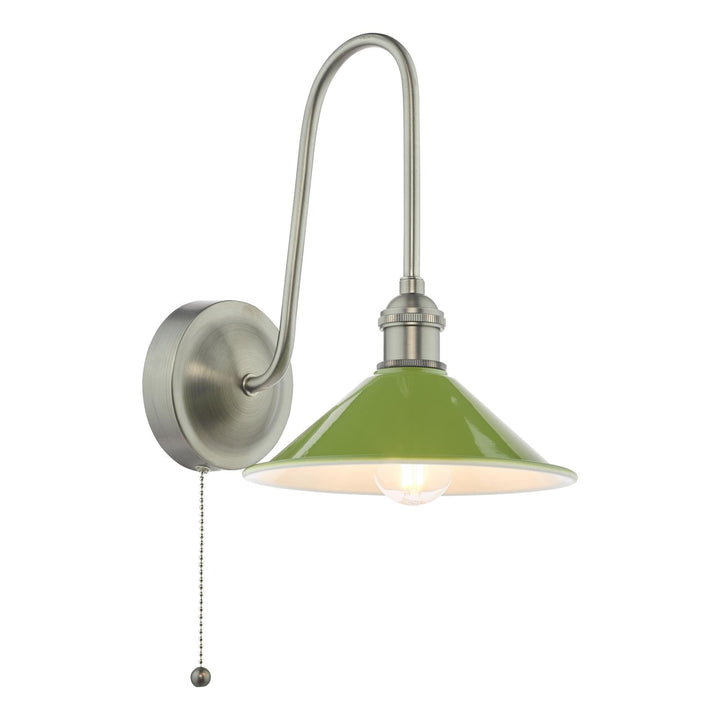 Dar HAD7161-07 Hadano Tall Wall Light Antique Chrome and Gloss Green Metal Shade 18cm