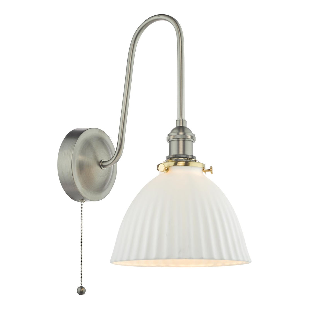 Dar HAD7161-09 Hadano Tall Wall Light Antique Chrome and White Domed Ceramic Shade