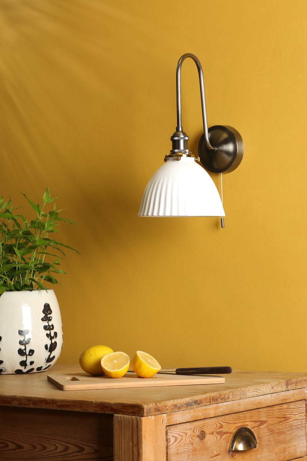 Dar HAD7161-09 Hadano Tall Wall Light Antique Chrome and White Domed Ceramic Shade