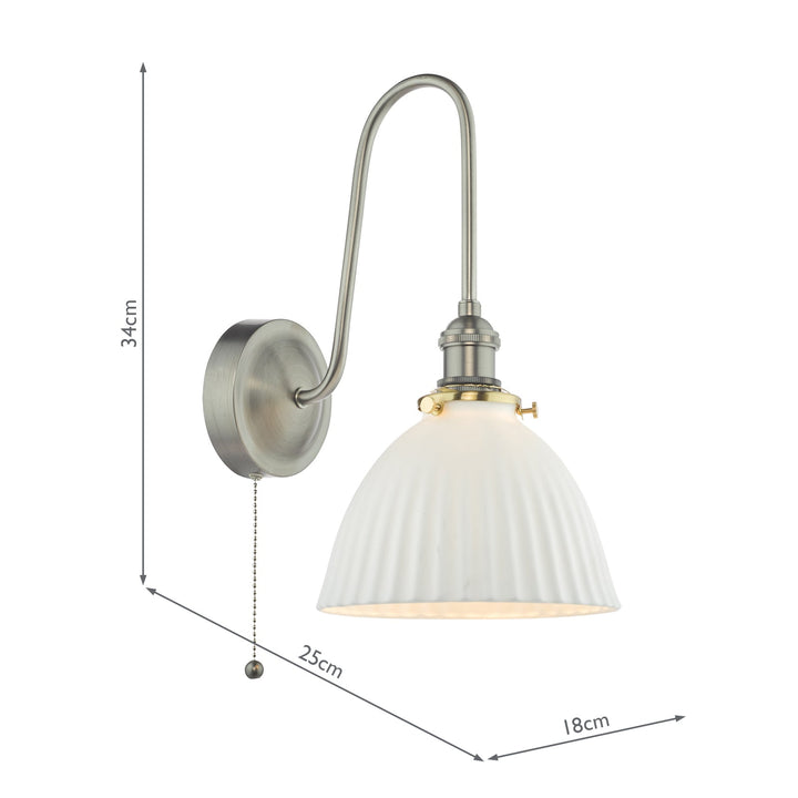 Dar HAD7161-09 Hadano Tall Wall Light Antique Chrome and White Domed Ceramic Shade