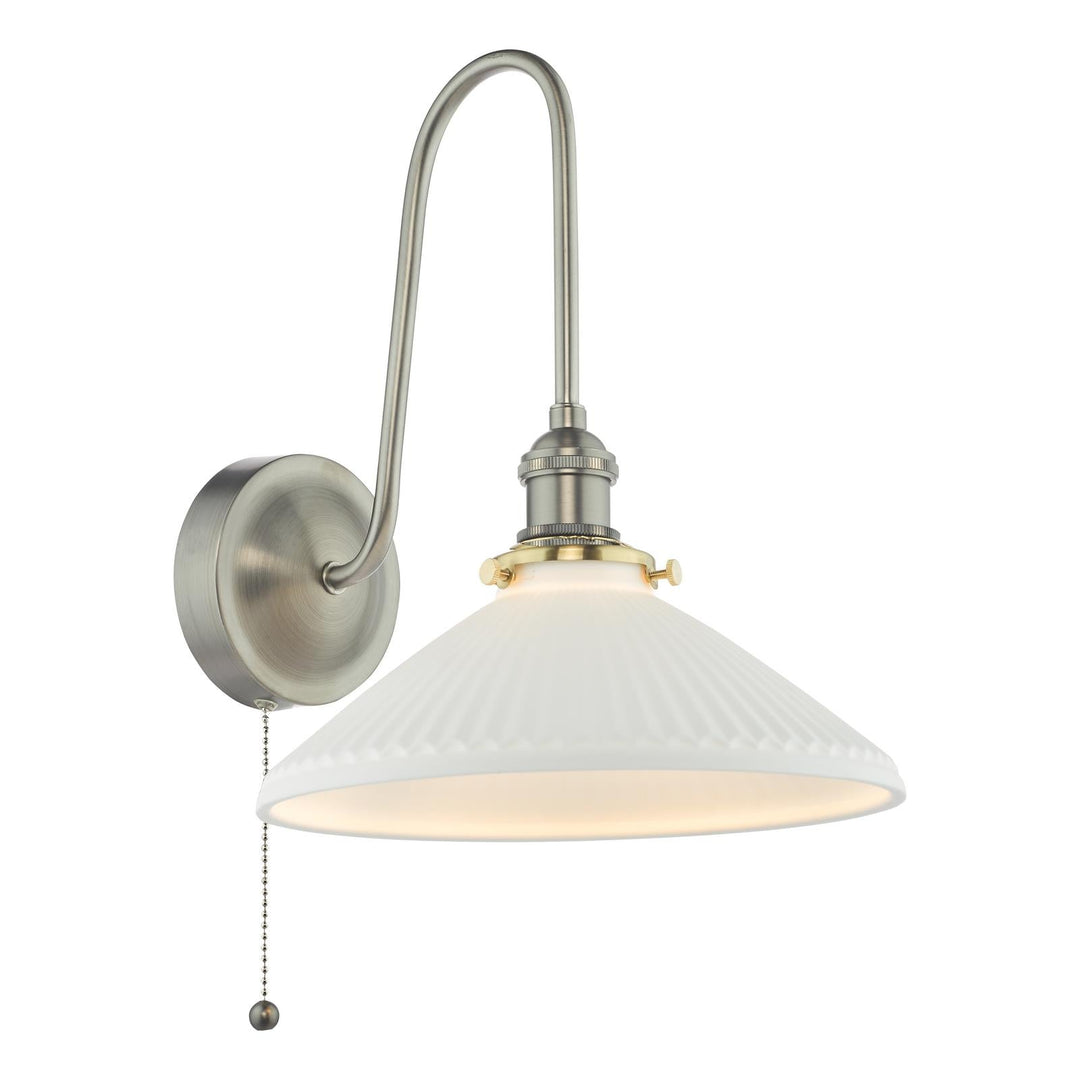 Dar HAD7161-10 Hadano Tall Wall Light Antique Chrome and White Shallow Ceramic Shade