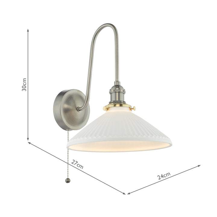 Dar HAD7161-10 Hadano Tall Wall Light Antique Chrome and White Shallow Ceramic Shade