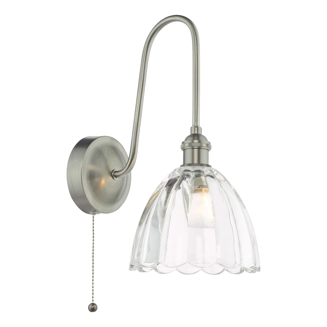 Dar HAD7161-11 Hadano Tall Wall Light Antique Chrome and Scalloped Bell Glass Shade