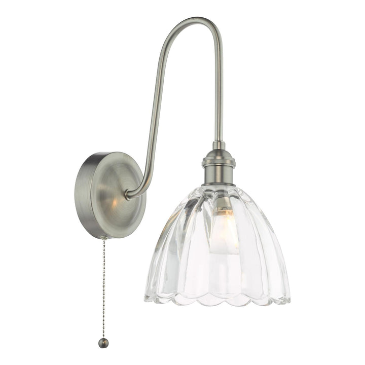 Dar HAD7161-11 Hadano Tall Wall Light Antique Chrome and Scalloped Bell Glass Shade