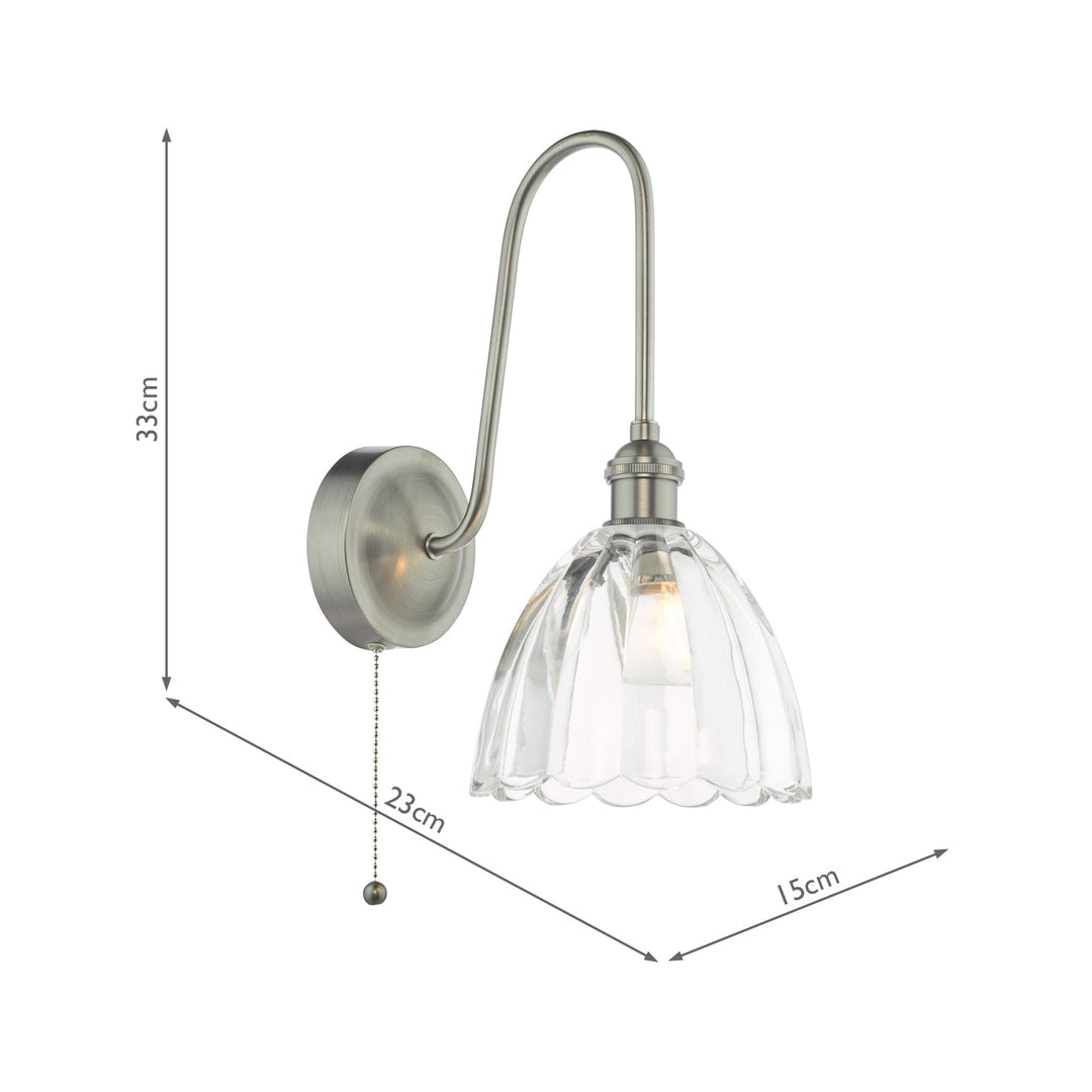 Dar HAD7161-11 Hadano Tall Wall Light Antique Chrome and Scalloped Bell Glass Shade
