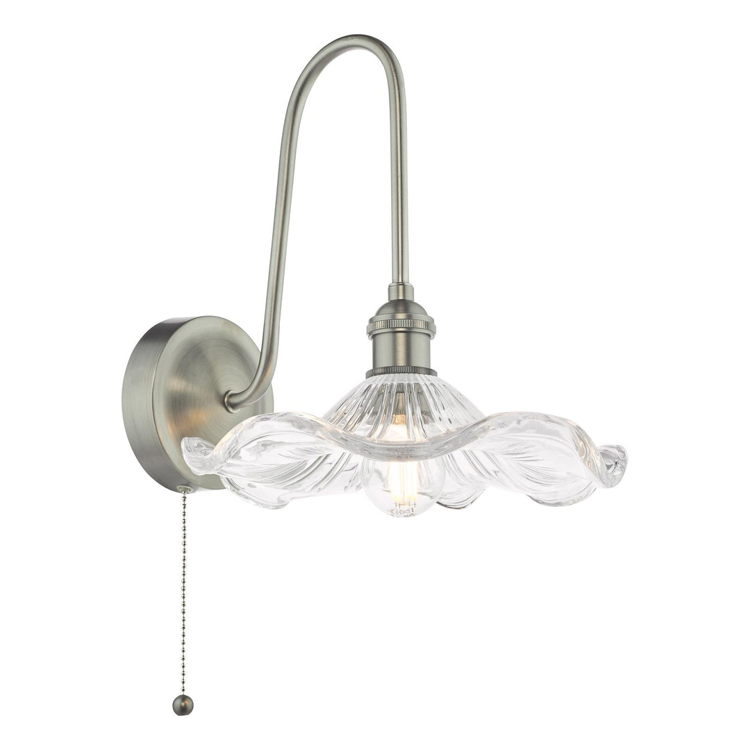 Dar HAD7161-12 Hadano Tall Wall Light Antique Chrome and Wavy Glass Shade
