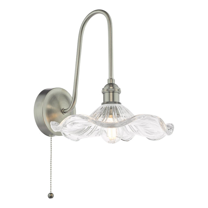Dar HAD7161-12 Hadano Tall Wall Light Antique Chrome and Wavy Glass Shade