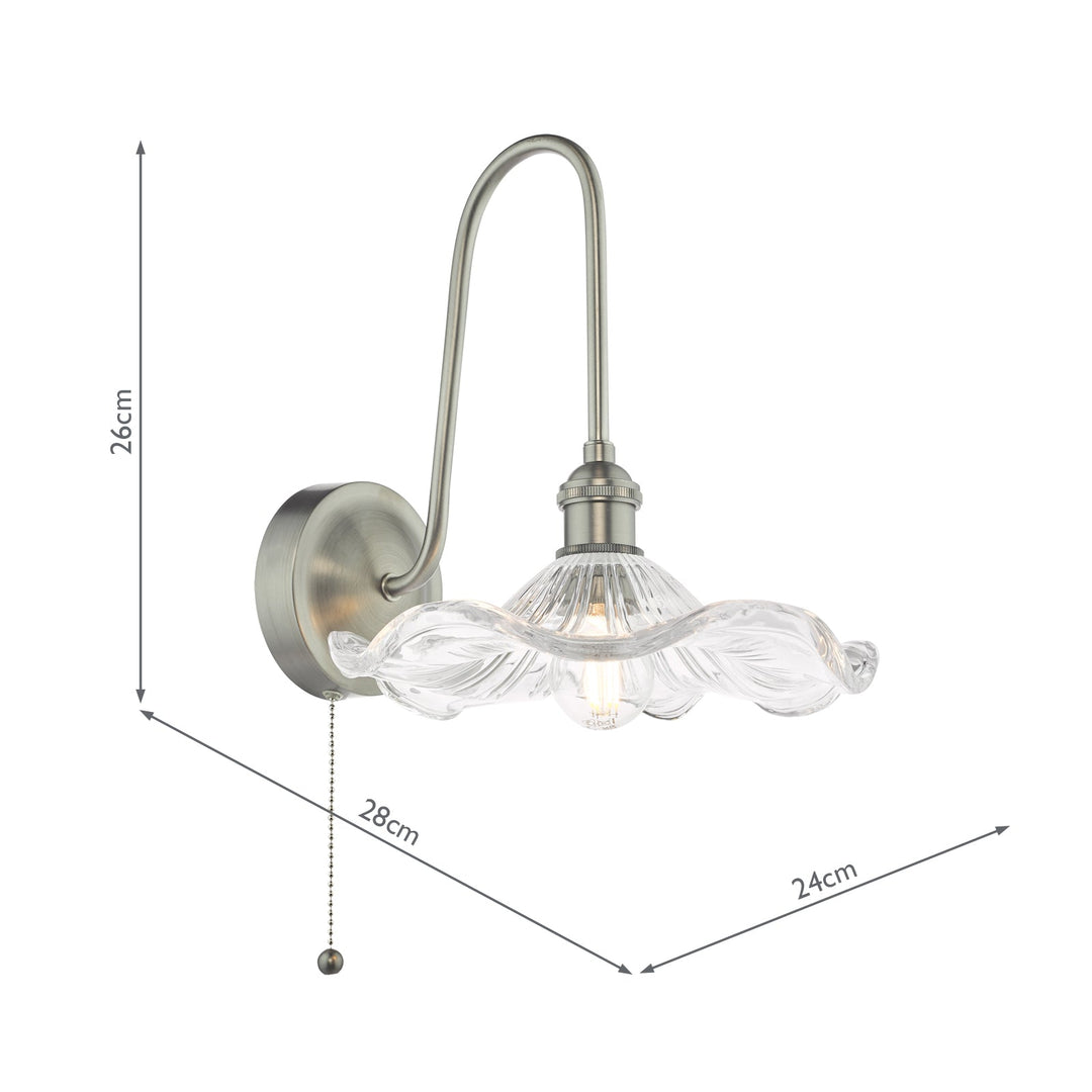 Dar HAD7161-12 Hadano Tall Wall Light Antique Chrome and Wavy Glass Shade