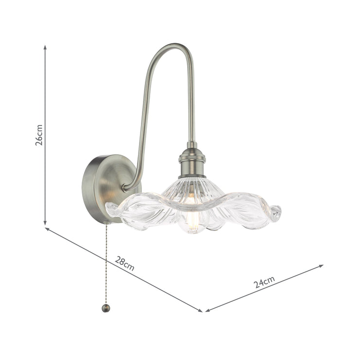 Dar HAD7161-12 Hadano Tall Wall Light Antique Chrome and Wavy Glass Shade