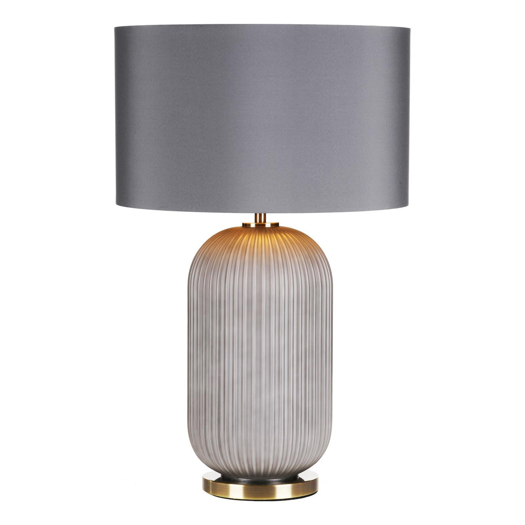Dar HEL4239 Helicon Table Lamp Grey Ribbed Glass and Antique Brass With Shade