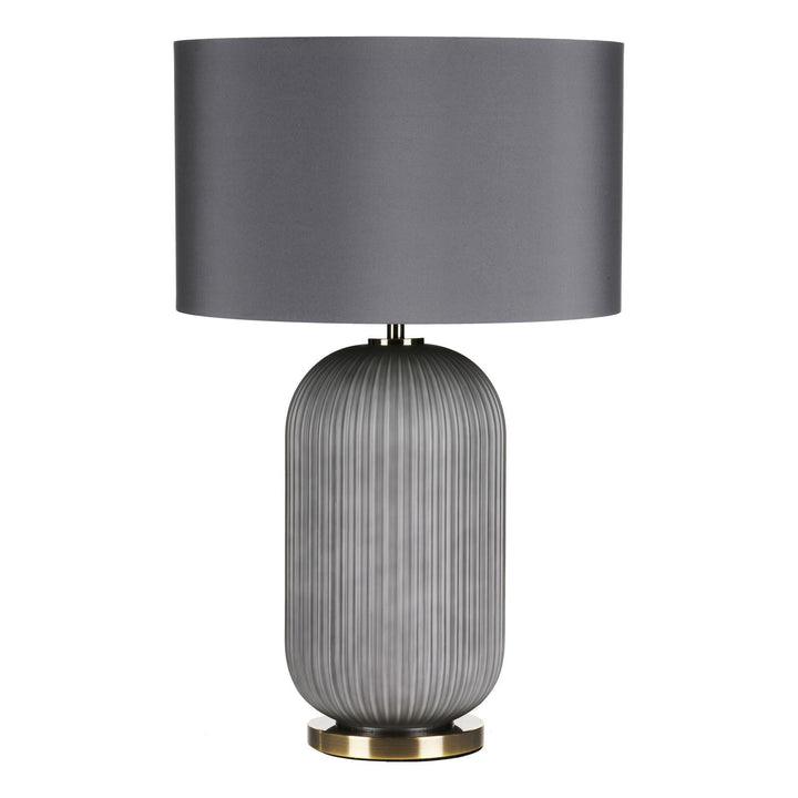 Dar HEL4239 Helicon Table Lamp Grey Ribbed Glass and Antique Brass With Shade