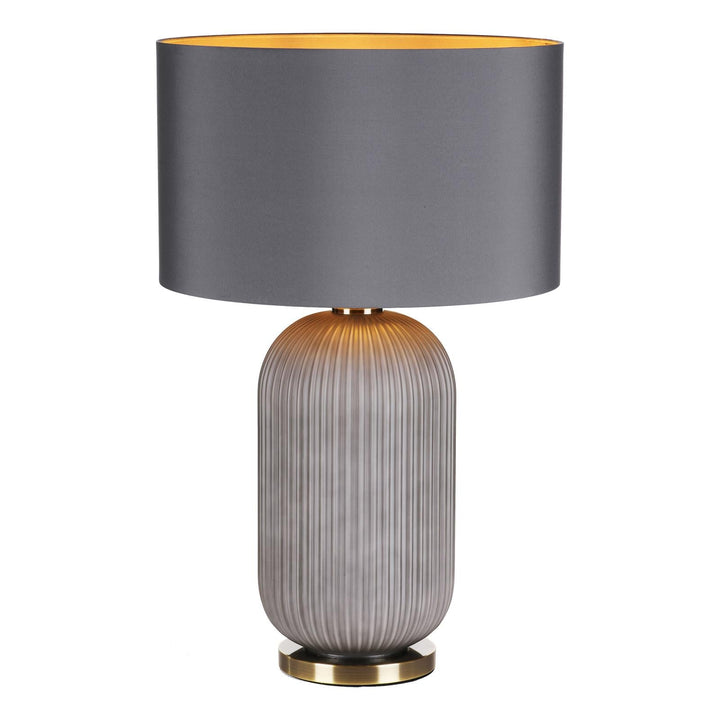 Dar HEL4239 Helicon Table Lamp Grey Ribbed Glass and Antique Brass With Shade