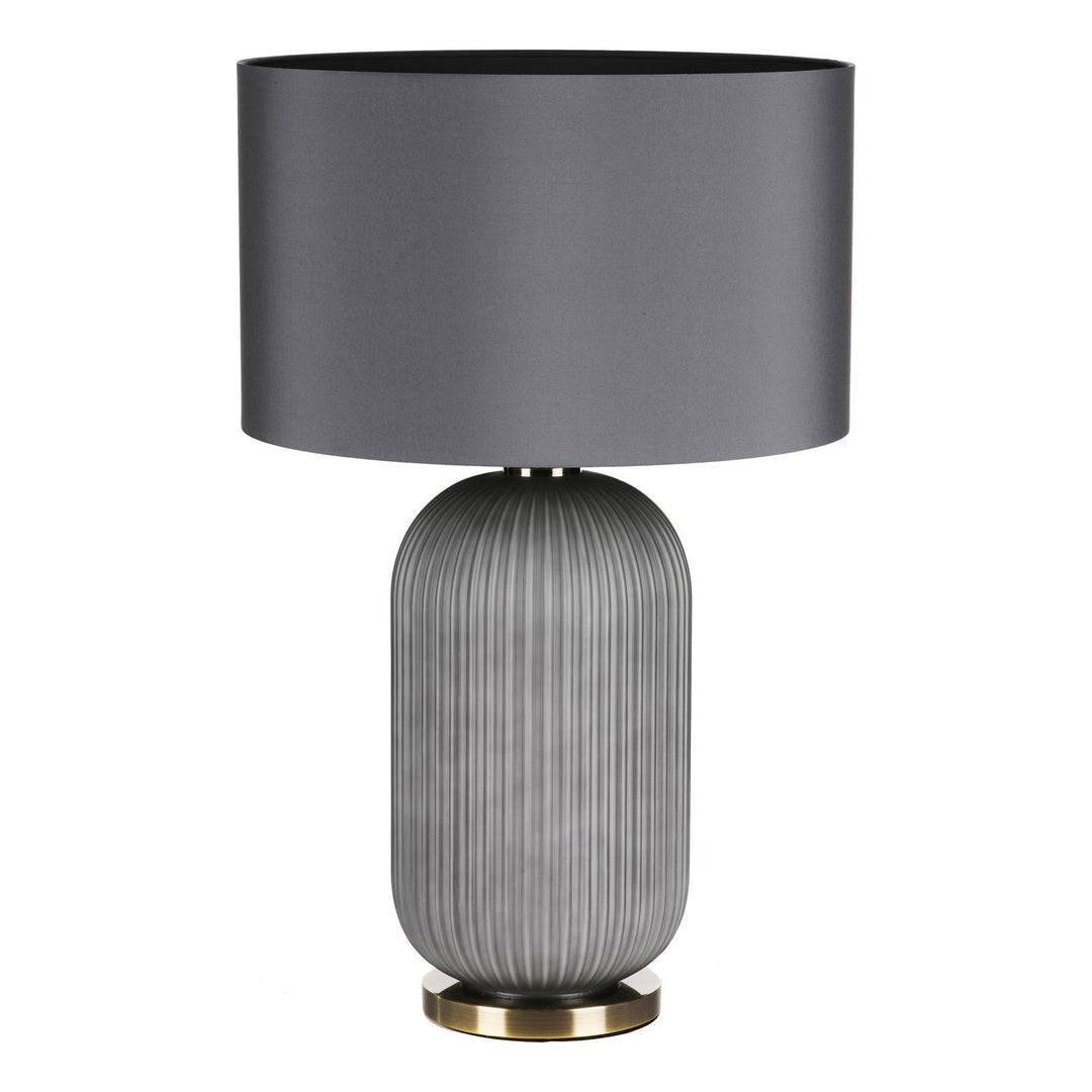 Dar HEL4239 Helicon Table Lamp Grey Ribbed Glass and Antique Brass With Shade